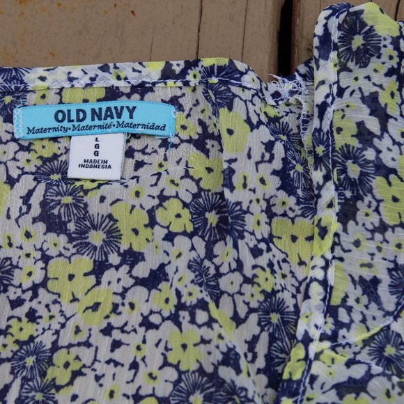 OLD NAVY SS Blue Yellow Floral Maternity Blouse L - Picture 2 of 3
